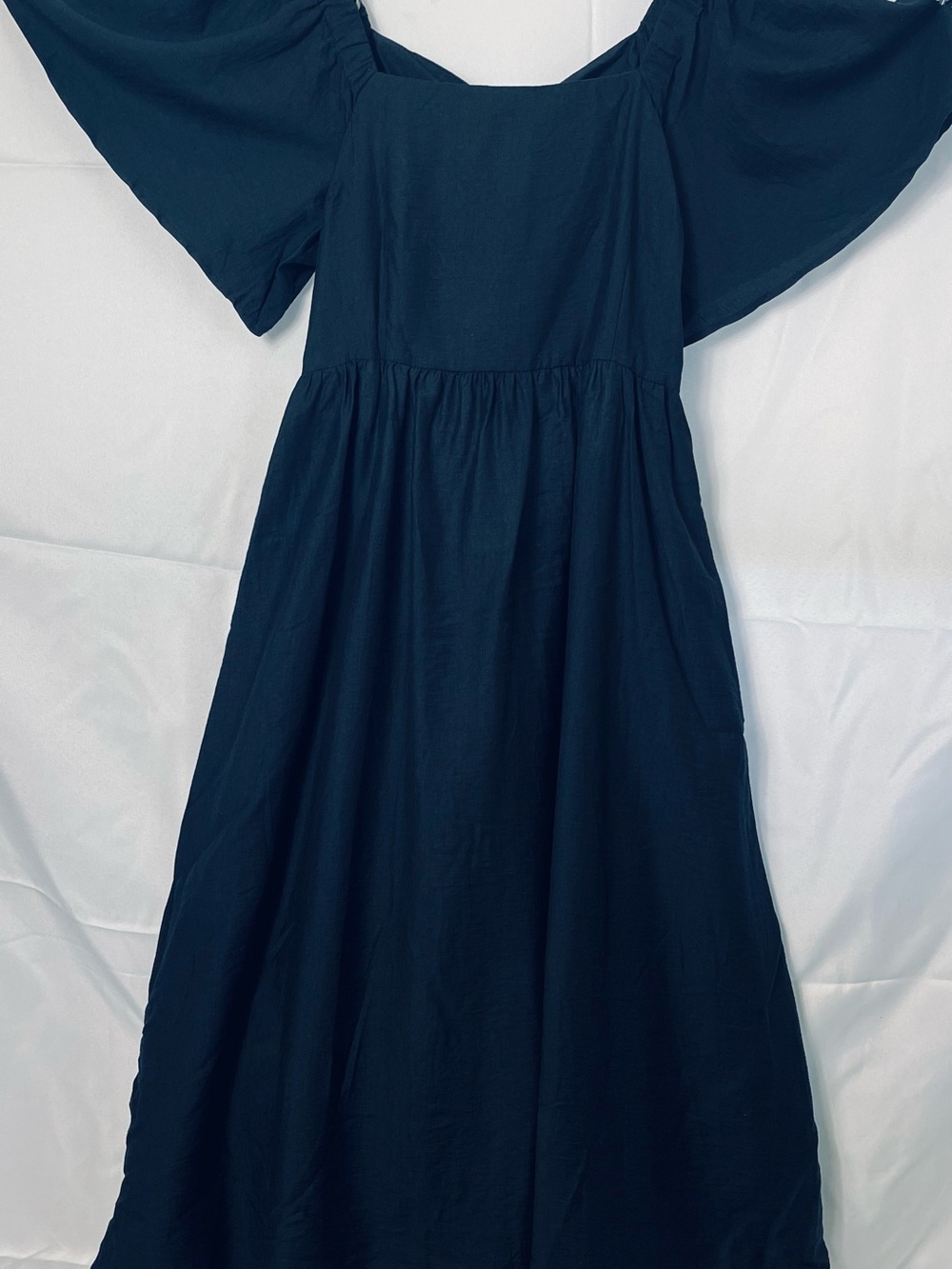 a new day Black Square-Neck Midi Dress with Puff Sleeves Open Tie Back